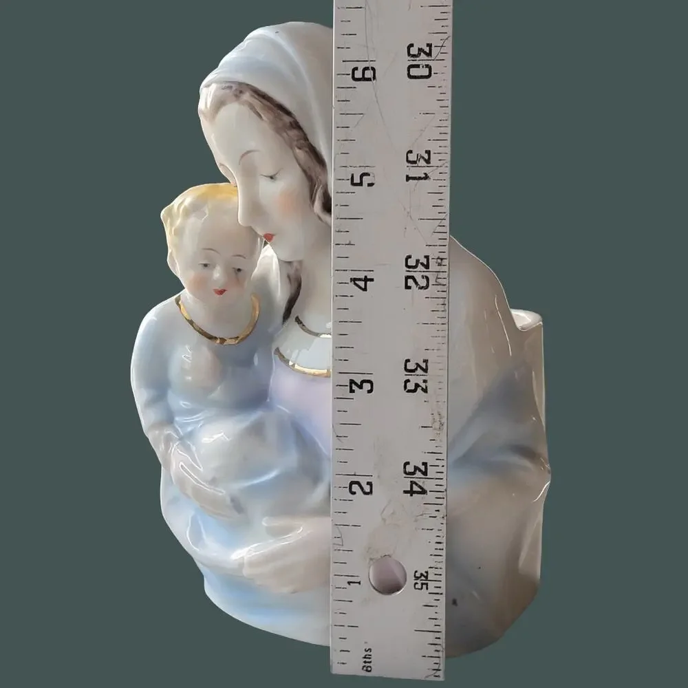 Vintage 1960s Madonna and Child Ceramic Planter with Gold Trim